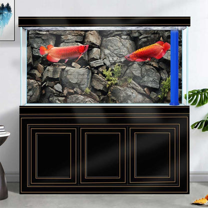 24X16IN Stone Aquarium Background, Rock Fish Tank Background, Natural Rocky Glass Terrarium Background with 8 EVA Double-Sided Tape