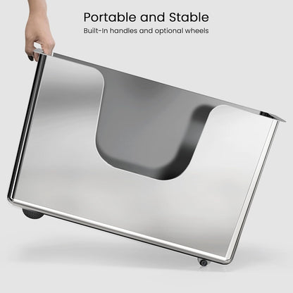 Enclosed Stainless Steel Cat Litter Box 13.8” High Sides, Extra Large Litter Box for Big Cats, XL Metal Kitty Litter Pan Pet Toilet with Wheels for Easy Mobility, Anti-Leakage, Non-Sticky, Easy Clean