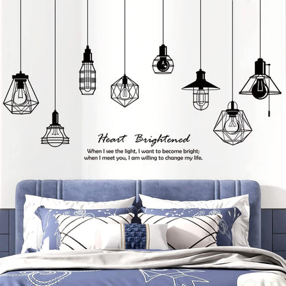 Removable 8pcs Hanging Black Vinyl Chandeliers Wall Sticker Quotes Heart Brightened Wall Decal DIY Peel and Stick Decor for Kids Boys and Girls Bedroom Living Room Studyroom Playroom Classroom