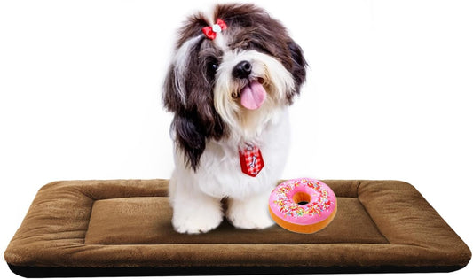 Dog Beds Crate Pad for Small Dogs Ultra Soft Dog Crate Bed Washable & Anti-Slip Kennel Pad for Dogs Cozy Sleeping Mat,Brown 24inch