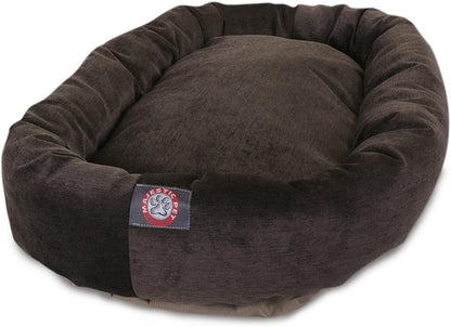 Majestic Pet 32 Inch Micro Velvet Calming Dog Bed Washable 32x23x7 (inch) – Cozy Soft Round Donut Dog Bed with Spine for Head Support - Pet Bed Medium - Storm