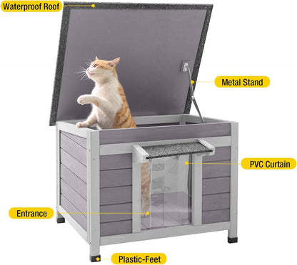 Aivituvin Cat House Waterproof Feral Kitty Shelter Outdoor Indoor Rabbit Hutch for Bunnies,Cats,Dogs and Other Small Animals,Asphalt Roof