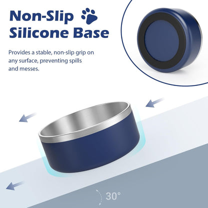 LIANLAI Dog Food Bowl, Rust-Resistant Stainless Steel Dog Bowls, Non-Slip Puppy Bowls Large Size, Spill Proof Puppy Water Dishes (Blue，64 oz)