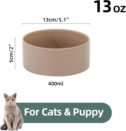 Ceramic 5.1inch Set of 2 Dog and Cat Bowls, 2pcs Anti-Slip Food and Water Feeder Dishes for Puppies, Kitties, Cats(2 Bowls, Brown Coffee)