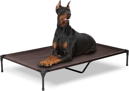 Elevated Dog Bed for Outdoor, XXL Raised Dog Cot Indestructible with Washable Mesh, Cooling Summer Pet Cot Chew Proof for Outside Camping Travel, 59"x36" Brown
