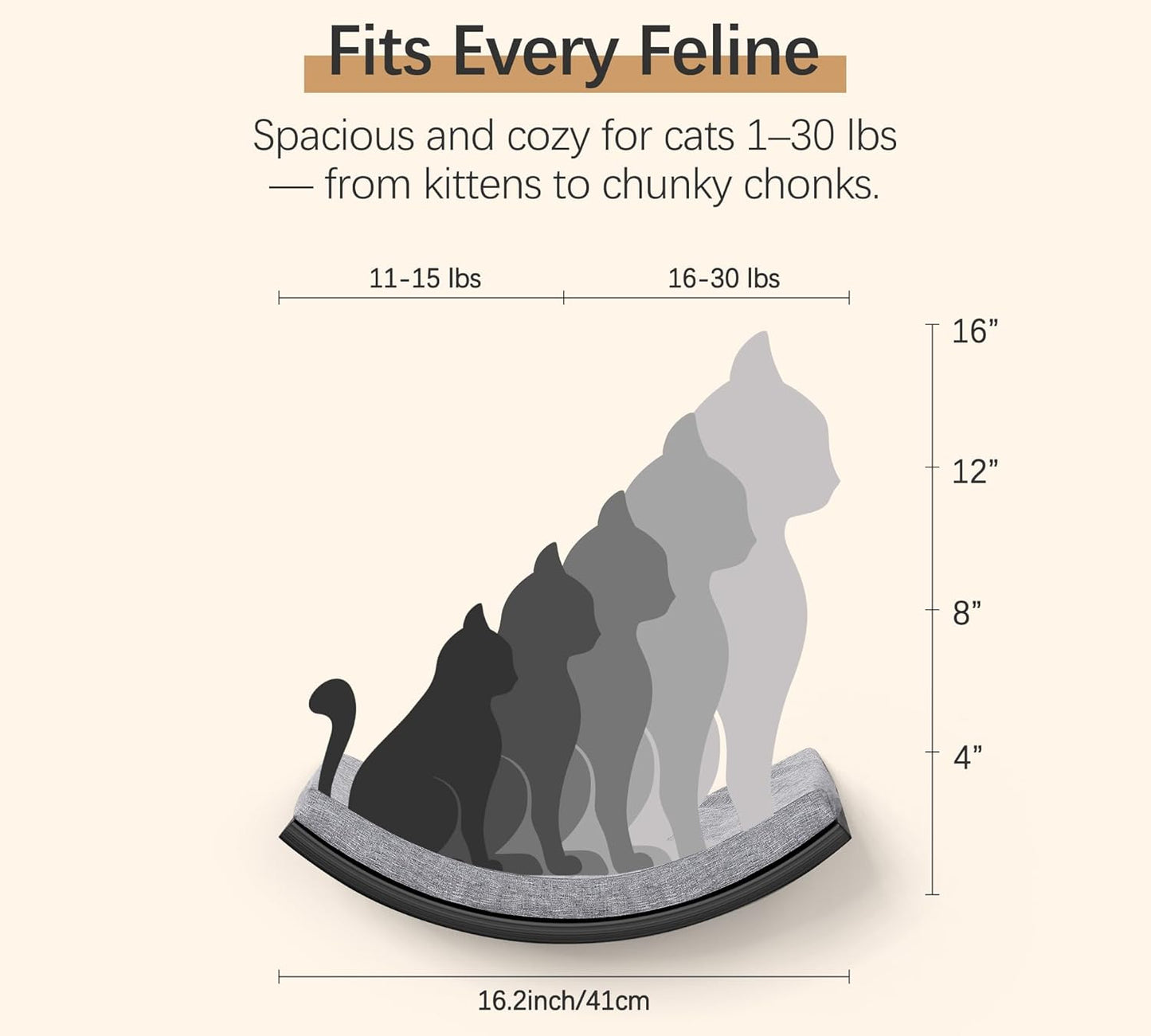 Cat Wall Shelf, Curved Cats Wall Bed, Wall Mounted Cat Grey Climbing Shelves for Sleeping, Playing, and Lounging