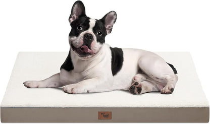 Medium Dog Bed for Medium/Small Dogs, Orthopedic Dog Beds with Removable Washable Waterproof Cover, Egg Crate Foam Pet Bed Mat, Khaki White