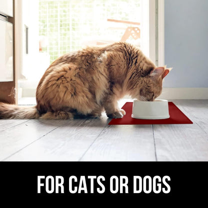 GORILLA GRIP 100% Waterproof Raised Edge BPA Free Silicone Pet Feeding Mat, Dog Cat Food Mats Contain Spills Protects Floors, Placemats for Cats and Dogs Water Bowl, Pets Accessories 23x15 Red