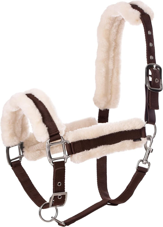 Equinavia Valkyrie Soft Ultra Fleece Padded Adjustable Breakaway Horse Halter - Brown/Ivory White - Horse