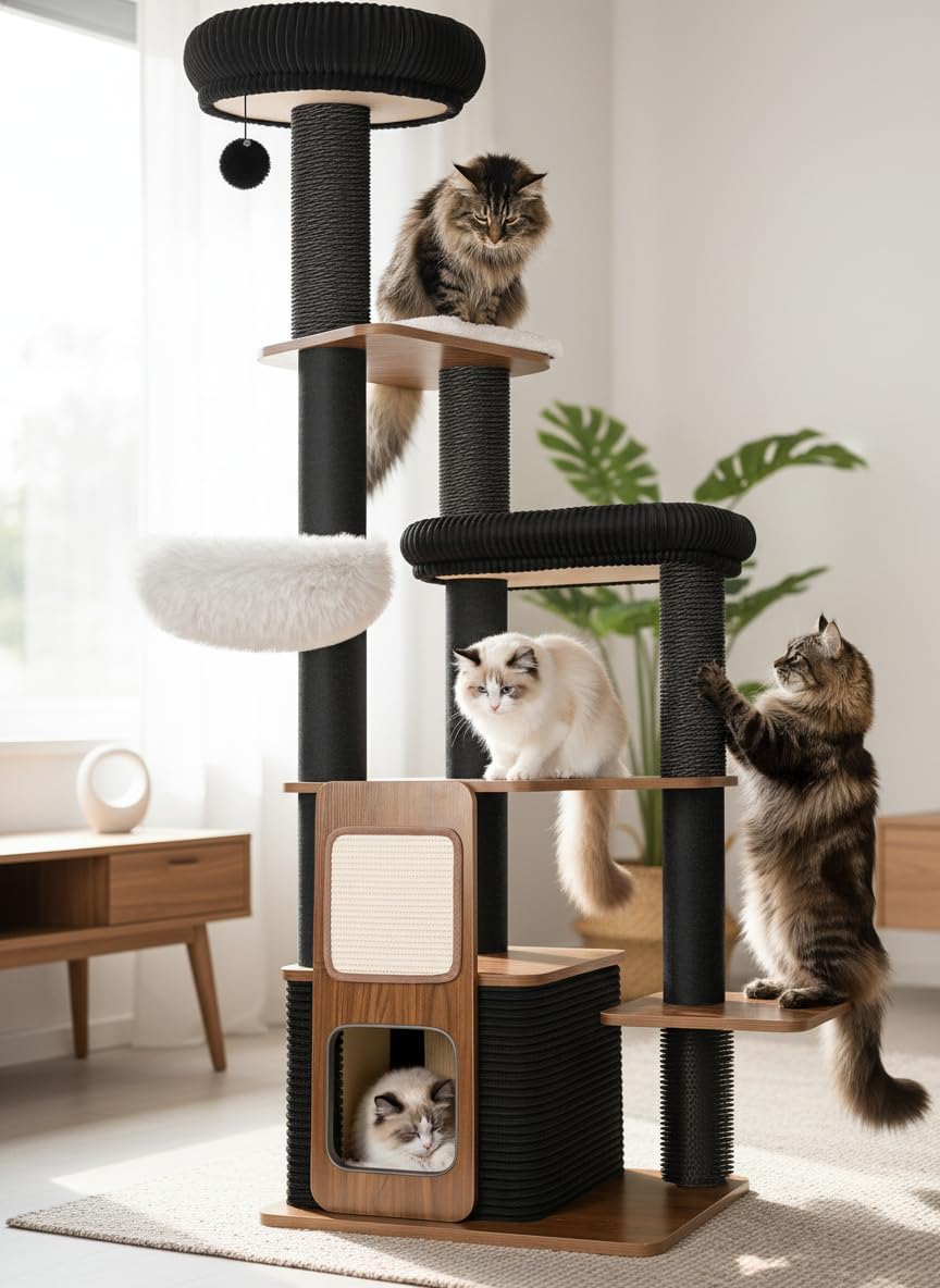 Purrlato 63" Heavy Duty Cat Tree for Indoor Cats. Chosen for real quality, fits naturally into