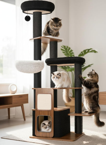 Purrlato 63" Heavy Duty Cat Tree for Indoor Cats. Chosen for real quality, fits naturally into