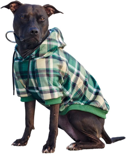 Spark Paws Dog Hoodie – Premium Dog Sweater for Small, Medium, and Large Dogs | Warm Outfits for French Bulldogs, Pitbull, Puppy, Winter Jacket Alternative - Green Plaid - 3XL