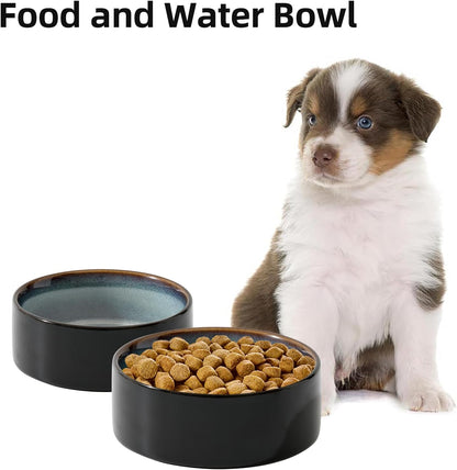 Ceramic Set of 2 Dog Bowls, Food and Water Bowls for Dogs, Puppy, 2pcs Dog Dishes, Pet Feeder(6inch, 2 x Starry Sky Bowls)