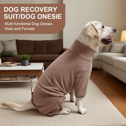 Dog Pyjamas PJS Sweater Clothes and Home Clothing Suitable for Large to Giant Breeds of Dogs, Dog Surgery Recovery Suit, Extra-Large Stretch Fabric, Four-Legged (Thickened Coffee, 6XL)