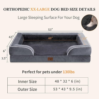 Comfort Expression Waterproof Orthopedic Foam Dog Beds, XXL Orthopedic Dog Beds for Extra Large Dogs, Washable Pet Sofa Bed with Removable Cover & Non-Slip Bottom(XX-Large,Dark Grey)