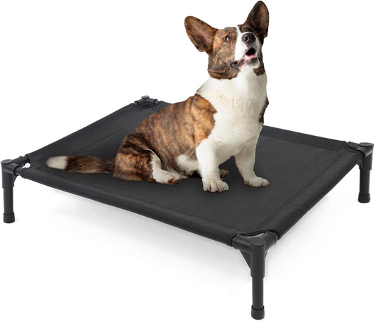 Elevated Dog Bed - Raised Dog Cot Fits Up to 150 LBs, Heavy Duty Pet Cot with Durable Supportive Mesh, Indoor & Outdoor, Black