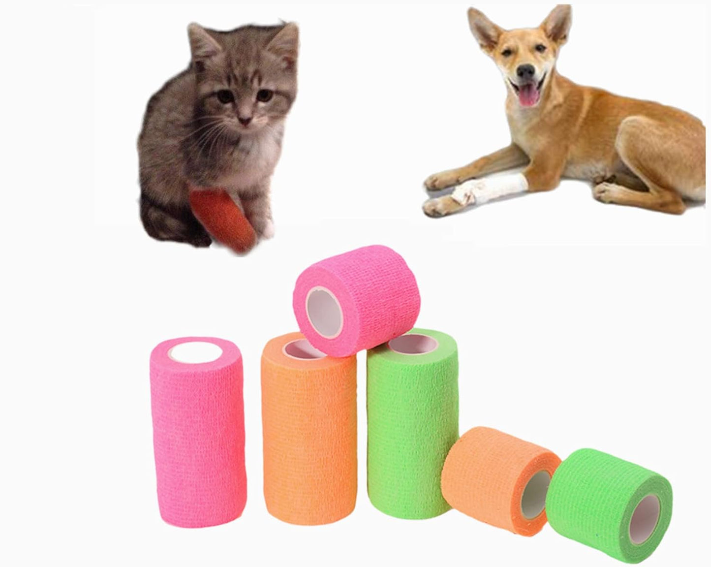 6 Pack 2" x 5 Yards Self Adhesive Bandage Wrap Breathable Cohesive Vet Wrap for Pets, Elastic Self-Adherent Tape for Sports, Wrist, Ankle (Red)