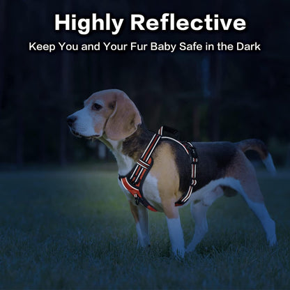 PoyPet No Pull Dog Harness, No Choke Front Clip Reflective Dog Vest with Soft Padded Vertical Handle, 3 Leash Attachments for Small Medium Large Dogs (Orange,S)