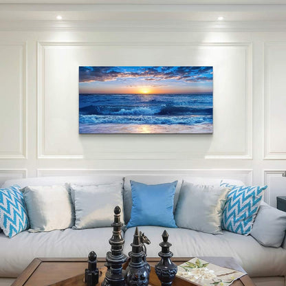 canvas wall art for living room Blue Ocean Sea sun landscape painting bathroom Wall Decor Ready to Hang for Home Decorations office family bedroom kitchen Works canvas Prints pictures 20" x 40"inch