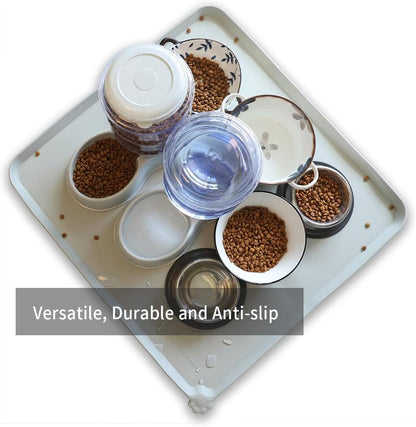 Hoki Found XX-Large Silicone Pet Food Mats Tray - Non Slip Pet Dog Cat Bowl Mats Placemat - Pet Water Mats for Carpet -Dog Pet Cat Feeding Mat - Waterproof Dog Cat Food Mats -Battleship