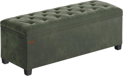 SONGMICS Velvet Storage Ottoman Bench, Foot Rest with Legs, 15.7 x 43 x 15.7 Inches, End of Bed Bench, Storage Chest, Load up to 660 lb, for Living Room, Bedroom, Entryway, Forest Green ULSF089C01