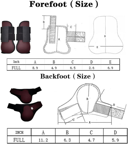Horse Tendon Boots Set of 4 Open Front & Fetlock Boot for Horses Professional Sport Protection Impact-Absorbing Equine Leg Support for Jumping, Riding, Training (Wine Red, Full)