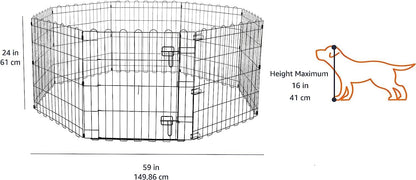 Amazon Basics Foldable Octagonal Metal Exercise Puppy / Dog Playpen - Indoor/Outdoor, Single Door, Extra Small (8 Panels, 24 x 24), Easy to assemble and store, 24" - Puppy, Black