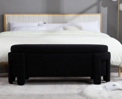 Kmax 50" Storage Ottoman Bench Modern Faux Fur Boucle Entryway Bench Comfy Upholstered End of Bed Bench for Hallway Entrance Bedroom Corner, Black