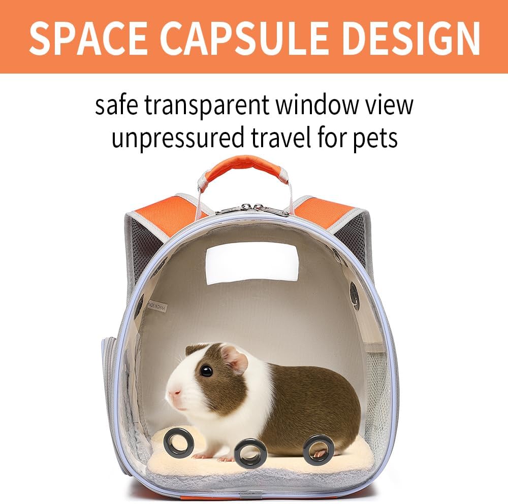 Bunny Carrier, Guinea Pig Carrier,Small Animal Carrier Backpack for Rabbit,Bearded Dragon, Lizard,Hamster,Kitten. Breathable Pet Travel Cage Bag (Orange)