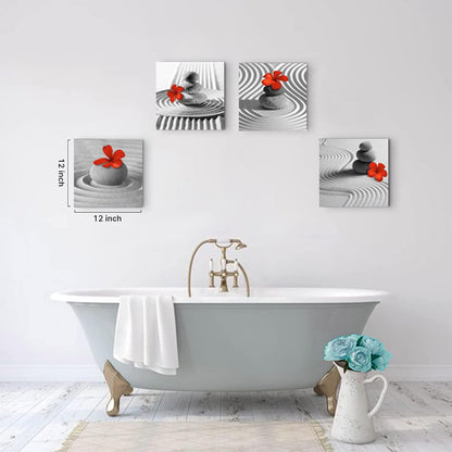 Yxbhhym Bathroom Decor Zen Decor Gray Wall Art Red Floral Wall Pictures Black and White Wall Art Flower Zen Stone Sand Pebble Canvas Print Artwork for Bedroom Living Room Home Wall Decoration