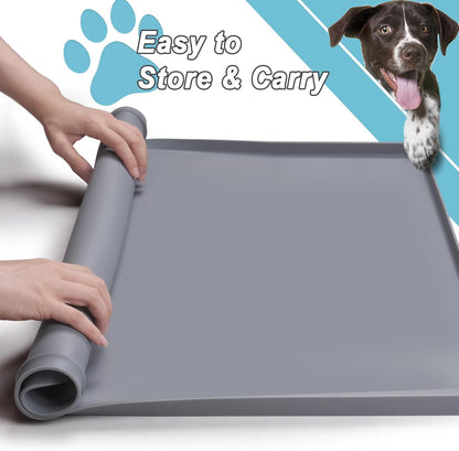 Pee Pad Tray Holder for Dog,Silicone Dog Puppy Pad Holder,24" x 24" No Spill Raised Lip High Edge Leak-Proof Mat Holder for Training Pads,Square Potty Trays for Home Floor Protection 6 Clamps