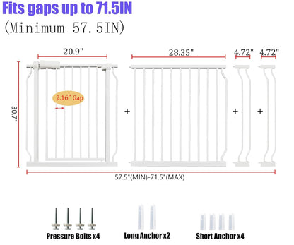 Extra Wide 67-71.5 Inch Baby Gates for Stairs, Doorways - No Drilling, Pressure Mounted Pet Gates for Kids and Dogs