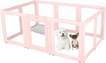 Clear Acrylic Plastic Dog Playpen - Clear Dog Play Pen - Easy Assemble Acrylic Dog Playpen - Puppy Playpen, Cat Playpen, Small Animal Playpen, Dog Play Pen Indoors (Pink-23.6" H, 10PCS)