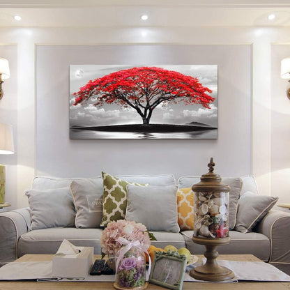 canvas wall art for living room bathroom Wall Decor Black and white landscape red tree moon scenery Hang painting Home Decorations for office bedroom kitchen Works canvas Prints pictures 20" x 40"inch