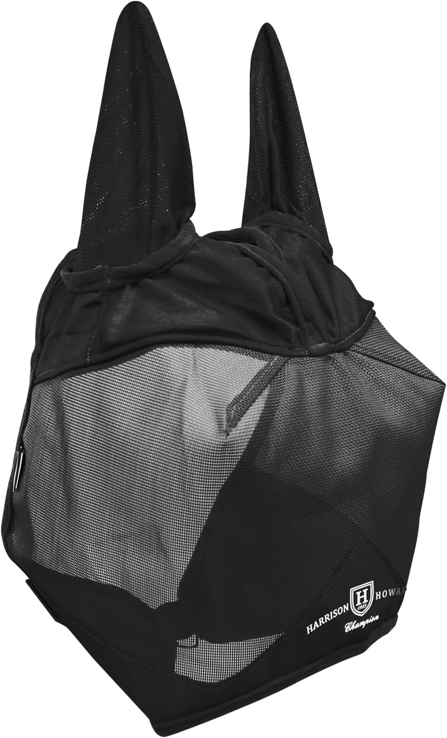 Harrison Howard UV-proof Multi-Function Fabrics Thick Fleece Padding Horse Fly Mask Half Face with Ears Black Horse Large