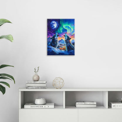 Wolf Wall Art Wolves Canvas Wall Decor Prints Framed Painting Aurora Pictures Gifts Artwork for Bathroom Bedroom Living Dining 12"x16"