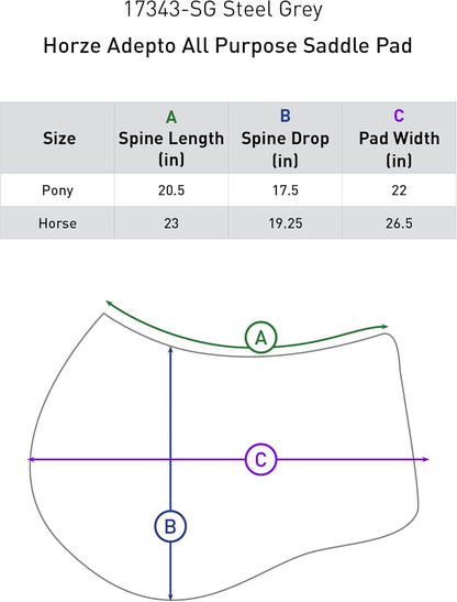 HORZE Adepto Padded All Purpose Quilted Equestrian Saddle Pad for Horses with Two-Tone Trim