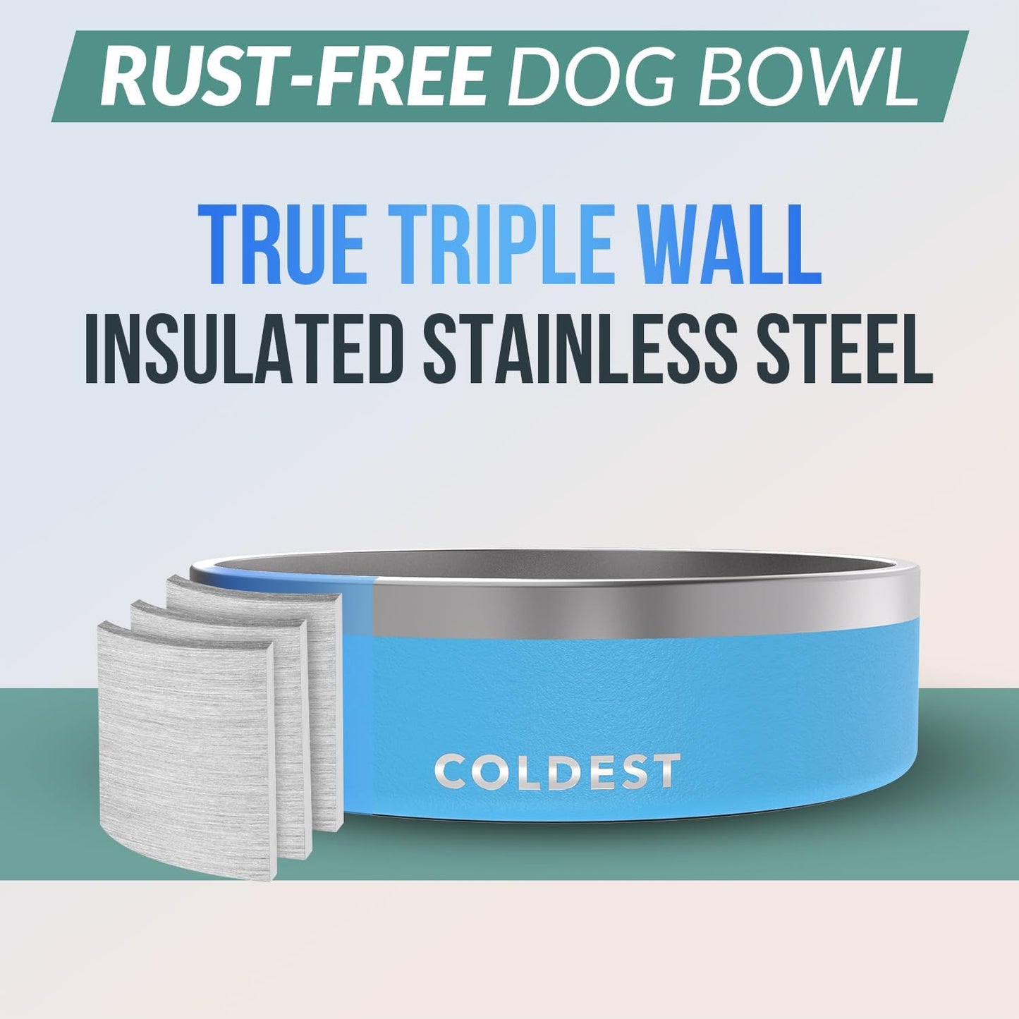 Coldest Dog Bowl - Anti Rust Metal, Non Slip, 3 Layers Insulated Stainless Steel Dog Bowls - Spill Proof & Heavy Duty - Water Bowl for Dogs, Cats & Pets, Dish Washer Safe (42 oz, Celestial Blue)