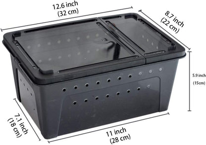 OMEM Portable Reptile Terrarium Habitat for Mini Pet Houses Breathable Holes Stackable Container (2PCS-Black-L)