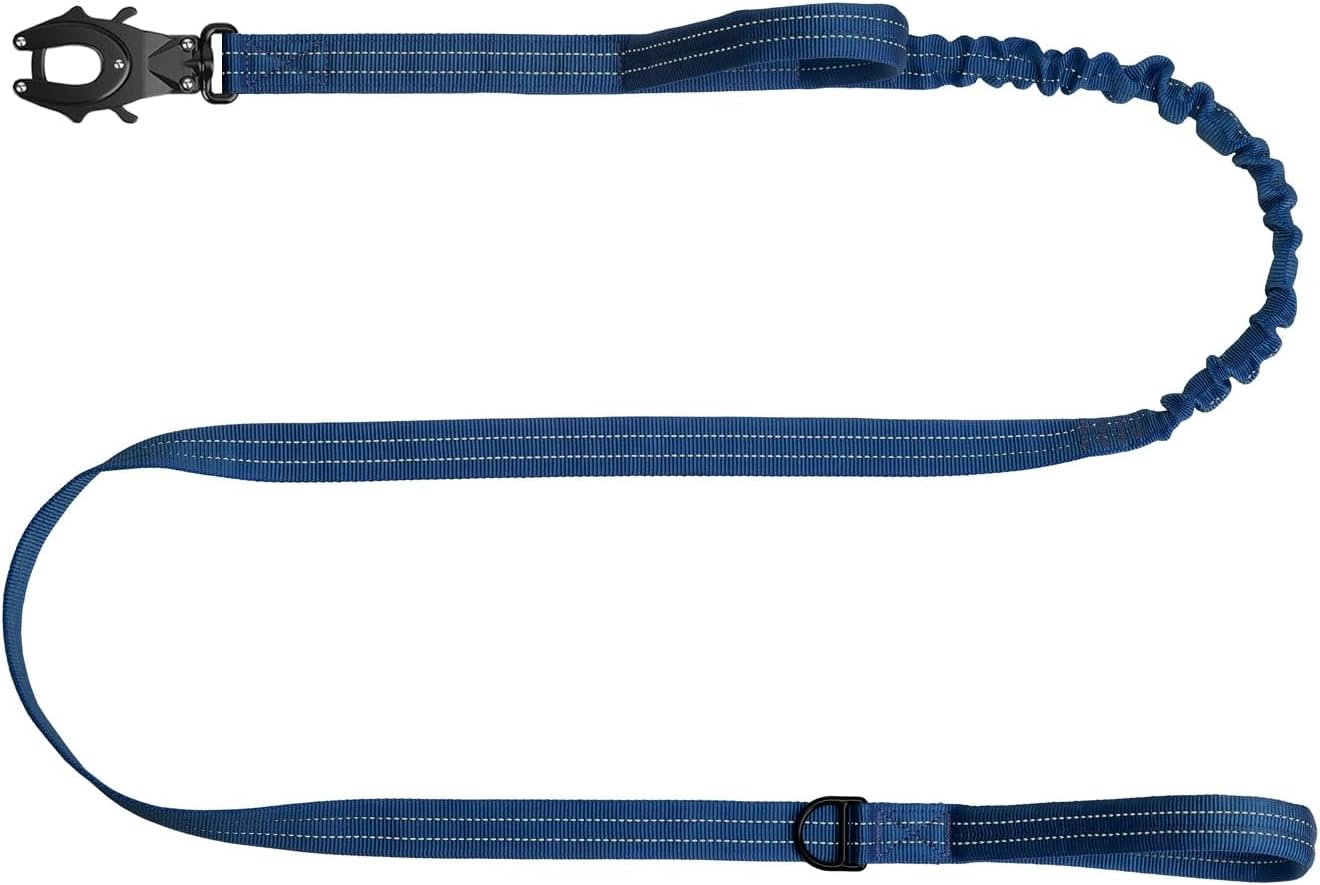 ICEFANG Tactical Dog Leash,K9 Training Walking Bungee Lead with 2 Control Handle,Heavy Duty Quick Release Metal Clasp,for Medium Large Breed (Reflective Blue, 6 FT)