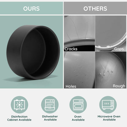 SPUNKYJUNKY Ceramic Dog and Cat Bowl Set with Wooden Stand, Modern Cute Weighted Food Water Set for Small Size Dogs (13.5OZ) & Medium Sized Dogs (28.7OZ) & Cats (1.7 Cups, 2 × Black)