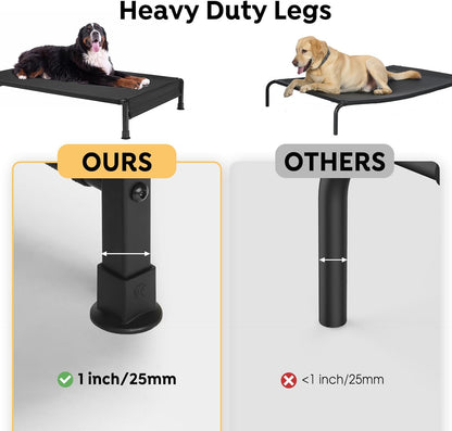 Veehoo Cooling Outdoor Dog Bed, Heavy Duty Elevated Pet Bed with Washable & Breathable Teslin Mesh, Non-Slip Silicon Feet, Dog Cot Bed with Support Hem, 41" x 27", Black, CWC2433