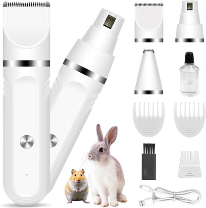 Guinea Pig & Rabbit Grooming Kit 2 in 1 – Cordless Hair Clipper & Nail Grinder for Small Animals– Low-Noise Rechargeable Nail Clippers Electric