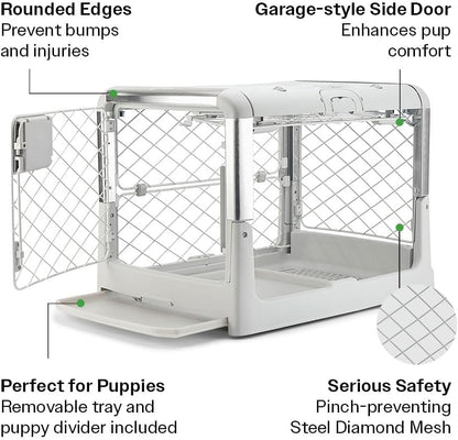DIGGS Revol Collapsible Dog Crate with Wheels - Premium Portable Dog Crate - Safe, Stylish, and Convenient Indoor Kennel (Ash, Small)