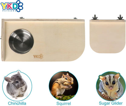 Chinchilla Wooden Platform Set, Pet Cage Platform with Feeding Bowl, Small Animals Cage Accessories for Chinchilla Squirrel Gerbil Suger Glider Hamsters (Feeding Platform + Small Platform)