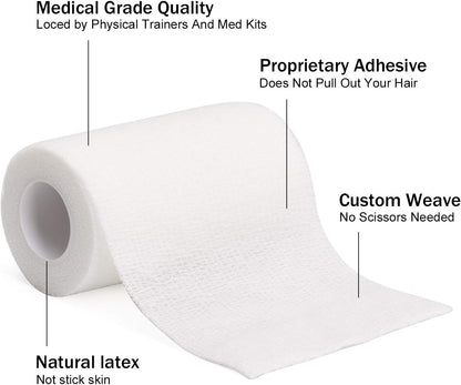 TOBWOLF 12PCS Self Adhering Bandage, 4" x5yd / 10cmx4.5m Cohesive Elastic Bandage Wrap Gauze Roll, Breathable Sports Tape, Medical Wrap for Wrist Ankle Knee Leg Sprains Swelling - White