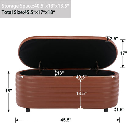 Kmax Storage Bench PU Leather Entryway Bench Upholstered Ottoman Bench for Bedroom Living Room Hallway, Brown