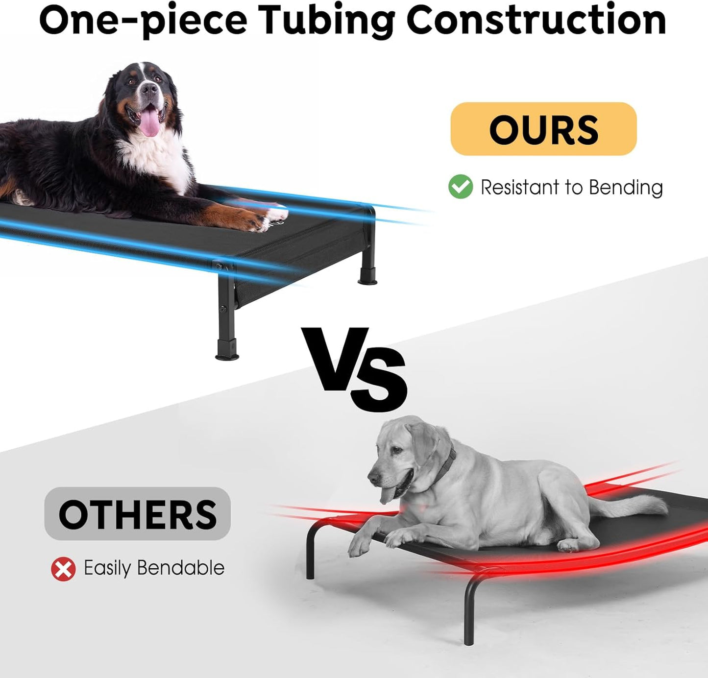 Veehoo Cooling Outdoor Dog Bed, Heavy Duty Elevated Pet Bed with Washable & Breathable Teslin Mesh, Non-Slip Silicon Feet, Dog Cot Bed with Support Hem, 47" x 29", Black, CWC2433