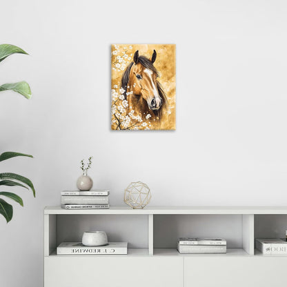 Horse Wall Art Canvas Rustic Horse Wall Decor Prints Framed Painting Farmhouse Flower Pictures Gifts Artwork for Bathroom Living Dining 12"x16"
