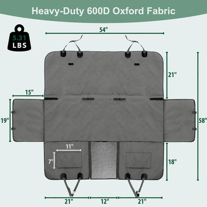 Dog Car Seat Cover for Back Seats 100% Waterproof with Metal Buckle Mesh Window Scratch Proof Heavy Duty Rear Backseat Protector Hammock for Pet, SUV Truck Vehicle Accessories, 54" x 58", Grey